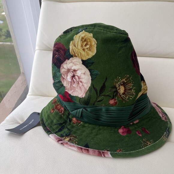 NWT DOLCE & GABBANA DOLCE & GABBANA GREEN WIDE BRIMMED FLORAL PRINT BUCKET HAT S